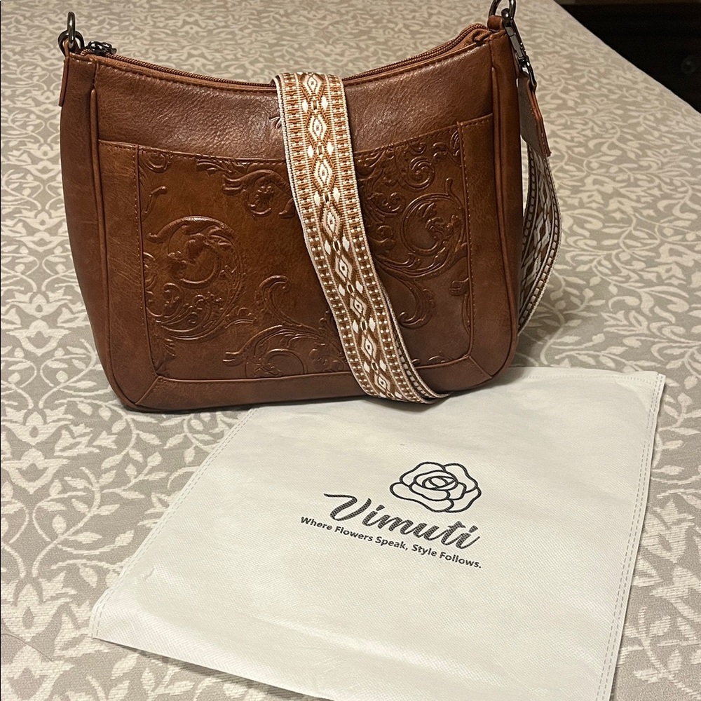 Brown Embossed Crossbody Bag